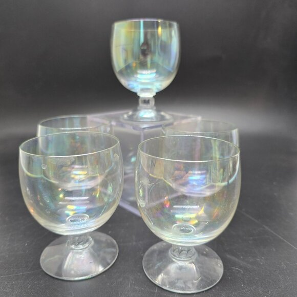 Mercury Glass Cocktail Glasses Vintage Barware Set Of 5 Iridescent Clear JJ4028 - Picture 4 of 8